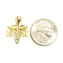 Load image into Gallery viewer, 14k yellow Gold RN caduceus medical sign nurse Pendant charm fine jewelry 1.5g
