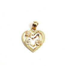 Load image into Gallery viewer, New 14k tri color solid Gold heart flower Pendant charm fine gift jewelry 0.9g
