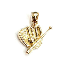 Load image into Gallery viewer, 14k yellow Gold 3D baseball bat glove ball Pendant sport game fine jewelry 2.4g
