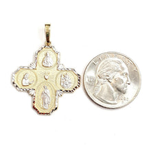 Load image into Gallery viewer, 14k 2 tone gold 4 four way saint medal pendant charm religious fine jewelry 3.7g
