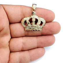 Load image into Gallery viewer, 10k yellow gold crown pendant charm fine jewelry gift necklace diamond cut 3.1g
