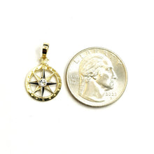 Load image into Gallery viewer, 14k two tone Gold Tiny round compass pendant charm Gift fine jewelry 0.55" 1g
