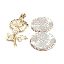 Load image into Gallery viewer, New 14k yellow solid Gold rose flower big Pendant charm gift fine jewelry 6.9g
