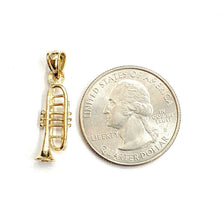 Load image into Gallery viewer, 14k yellow Gold 3D solid trumpet Pendant charm gift instrument fine jewelry 1.3g
