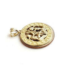 Load image into Gallery viewer, 10k yellow Gold round Gemini zodiac astrology Pendant charm fine jewelry 2.5g
