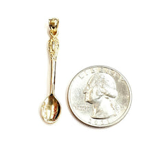 Load image into Gallery viewer, New 14k yellow Gold solid 3D spoon Pendant charm gift fine jewelry 1.8g

