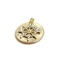 Load image into Gallery viewer, New 14k Two Tone Gold tiny Boat Wheel Nautical Sailor Pendant fine jewelry 1g
