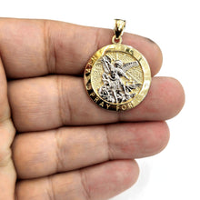 Load image into Gallery viewer, 14k two tone gold Round saint Michael pendant 0.98" fine religious jewelry 3.9g
