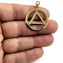 Load image into Gallery viewer, New 14k yellow Gold Alcoholics Anonymous circle triangle AA Symbol Pendant 3.5g
