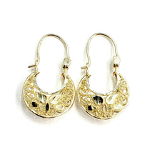 Load image into Gallery viewer, 10K yellow Gold filigree basket Earrings Canastita diamond cut fine jewelry 1.8g
