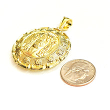 Load image into Gallery viewer, 10k yellow gold Hollow two sided Jesus &amp; virgin Guadalupe pendant 1.78" 18.8g
