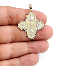 Load image into Gallery viewer, 14k 2 tone gold 4 four way saint medal pendant charm religious fine jewelry 3.7g

