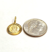 Load image into Gallery viewer, 14k yellow gold round Guardian angel pendant Angel De La Guarda charm 0.59" 2g
