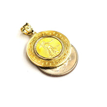 Load image into Gallery viewer, 14K Gold Greek Key pendant genuine 5 dollar 1/10 oz 22k American eagle coin 7.2g
