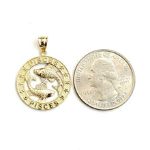 Load image into Gallery viewer, 10k yellow Gold round Pisces fish zodiac Pendant charm fine jewelry unisex 2.6g
