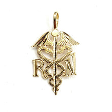 Load image into Gallery viewer, 14k yellow Gold RN caduceus medical sign nurse Pendant charm fine jewelry 0.9g

