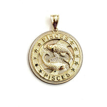 Load image into Gallery viewer, 10k yellow Gold round Pisces fish zodiac Pendant charm fine jewelry unisex 2.6g
