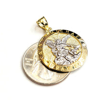 Load image into Gallery viewer, 14k two tone gold Round saint Michael pendant 0.98" fine religious jewelry 3.9g
