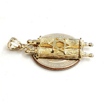 Load image into Gallery viewer, 14k yellow gold tablets of law star of David Jewish Israel torah pendant 4.5g
