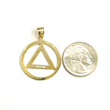 Load image into Gallery viewer, New 14k yellow Gold Alcoholics Anonymous circle triangle AA Symbol Pendant 3.5g

