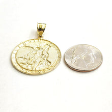 Load image into Gallery viewer, 14k two tone gold Round saint Michael pendant 1.23" fine religious jewelry 5.4g
