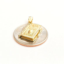Load image into Gallery viewer, 14k yellow gold Holy Bible book pages our father prayer pendant jewelry 3.8g
