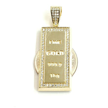 Load image into Gallery viewer, 14k Yellow Gold 999.9 fine gold bar brick bar 1kg Pendant cubic zirconia 7.6g
