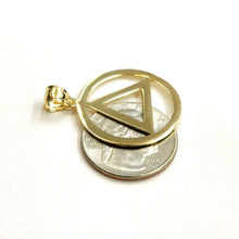 Load image into Gallery viewer, New 14k yellow Gold Alcoholics Anonymous circle triangle AA Symbol Pendant 3.5g
