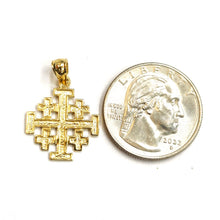 Load image into Gallery viewer, 14k Yellow gold Jerusalem Cross medal pendant charm religious fine jewelry 1.3g
