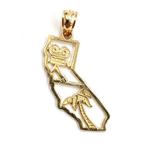 Load image into Gallery viewer, New 14k yellow gold California outline map pendant charm palm fine jewelry 1.4g
