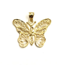 Load image into Gallery viewer, New 14k yellow Gold butterfly Pendant charm filigree gift fine jewelry 2.4g
