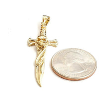 Load image into Gallery viewer, 14k yellow Gold sword skull snake Pendant charm gift fine jewelry 6g
