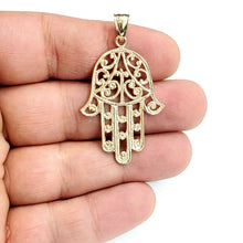 Load image into Gallery viewer, New 14k yellow gold khamsa hamsa hand lucky Jewish filigree pendant jewelry 8.5g
