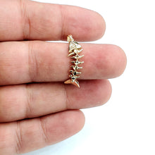 Load image into Gallery viewer, 14k yellow gold fish Bone wiggly movable pendant charm fine jewelry 1.9g
