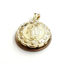Load image into Gallery viewer, New 10k yellow gold hollow two sided Jesus &amp; virgin Guadalupe pendant 0.88" 3.4g
