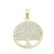 Load image into Gallery viewer, 14k two tone gold round tree of life lucky pendant charm fine gift for her 2g
