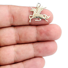 Load image into Gallery viewer, New 14k yellow gold flying unicorn Pegasus pendant charm shiny fine jewelry 1.6g
