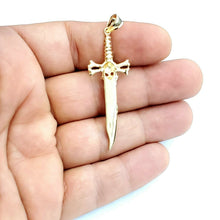 Load image into Gallery viewer, 14k yellow Gold sword skull snake Pendant charm gift fine jewelry 6g
