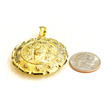Load image into Gallery viewer, 10k yellow gold Hollow two sided Jesus &amp; virgin Guadalupe pendant 1.78" 18.8g
