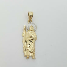 Load image into Gallery viewer, 14k solid Gold two tone saint Jude juda Pendant charm fine religious gift 1.3g
