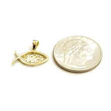 Load image into Gallery viewer, 14k yellow gold Ichthus Fish Jesus pendant charm religious fine jewelry 1g
