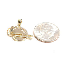 Load image into Gallery viewer, 14k Yellow Gold paint pallet brush Pendant charm painter tool fine jewelry 2.9g
