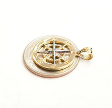Load image into Gallery viewer, 14k two tone Gold round compass pendant charm gift fine jewelry 0.73" 3.2g
