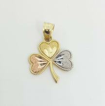 Load image into Gallery viewer, 14k solid 3 color Gold 3 heart clover leaf lucky Pendant fine gift jewelry 1.4g
