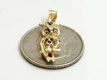 Load image into Gallery viewer, 14k yellow gold owl full body pendant charm gift fine jewelry diamond cut 1.4g
