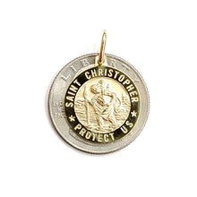 Load image into Gallery viewer, 14k solid yellow Gold round saint Christopher Pendant religious gift 0.72" 3.1g

