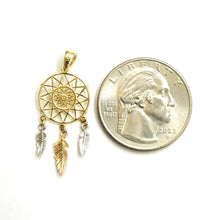 Load image into Gallery viewer, 14k Tri Color Gold Dream Catcher Feather Pendant charm gift fine jewelry 0.8g
