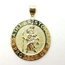 Load image into Gallery viewer, 10k yellow gold round saint Cristopher pendant fine religious jewelry 1.35" 6.8g
