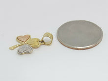 Load image into Gallery viewer, 14k solid 3 color Gold 3 heart clover leaf lucky Pendant fine gift jewelry 1.4g
