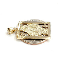 Load image into Gallery viewer, 14k yellow Gold Queen of hearts Pendant playing card gambling fine jewelry 3.6g
